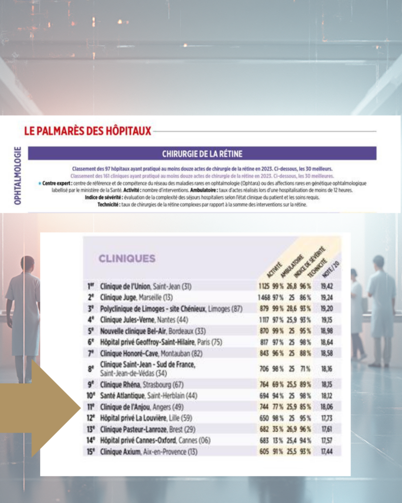 Classement concernant la chirurgie de la rétine des cliniques françaises.
