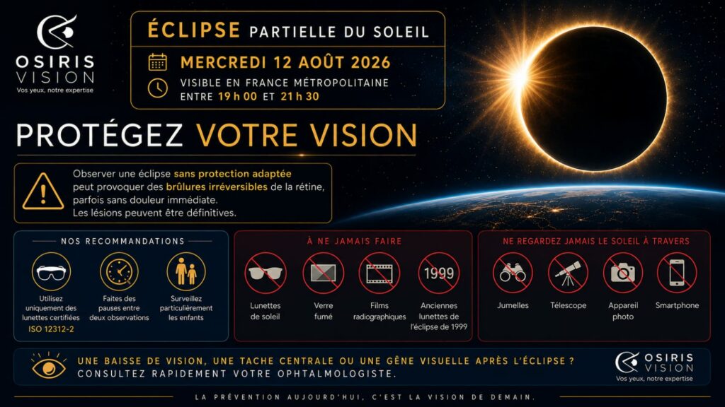 L'éclipse solaire du 12 août 2026 à Angers sera partielle et masquera jusqu'à 94,9 % du Soleil. Le phénomène débutera à 19h24, atteindra son maximum à 20h20 et s'achèvera à 21h12. Le Soleil sera bas sur l'horizon ouest au moment de son pic